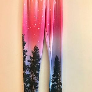 Galaxy leggings with forest print